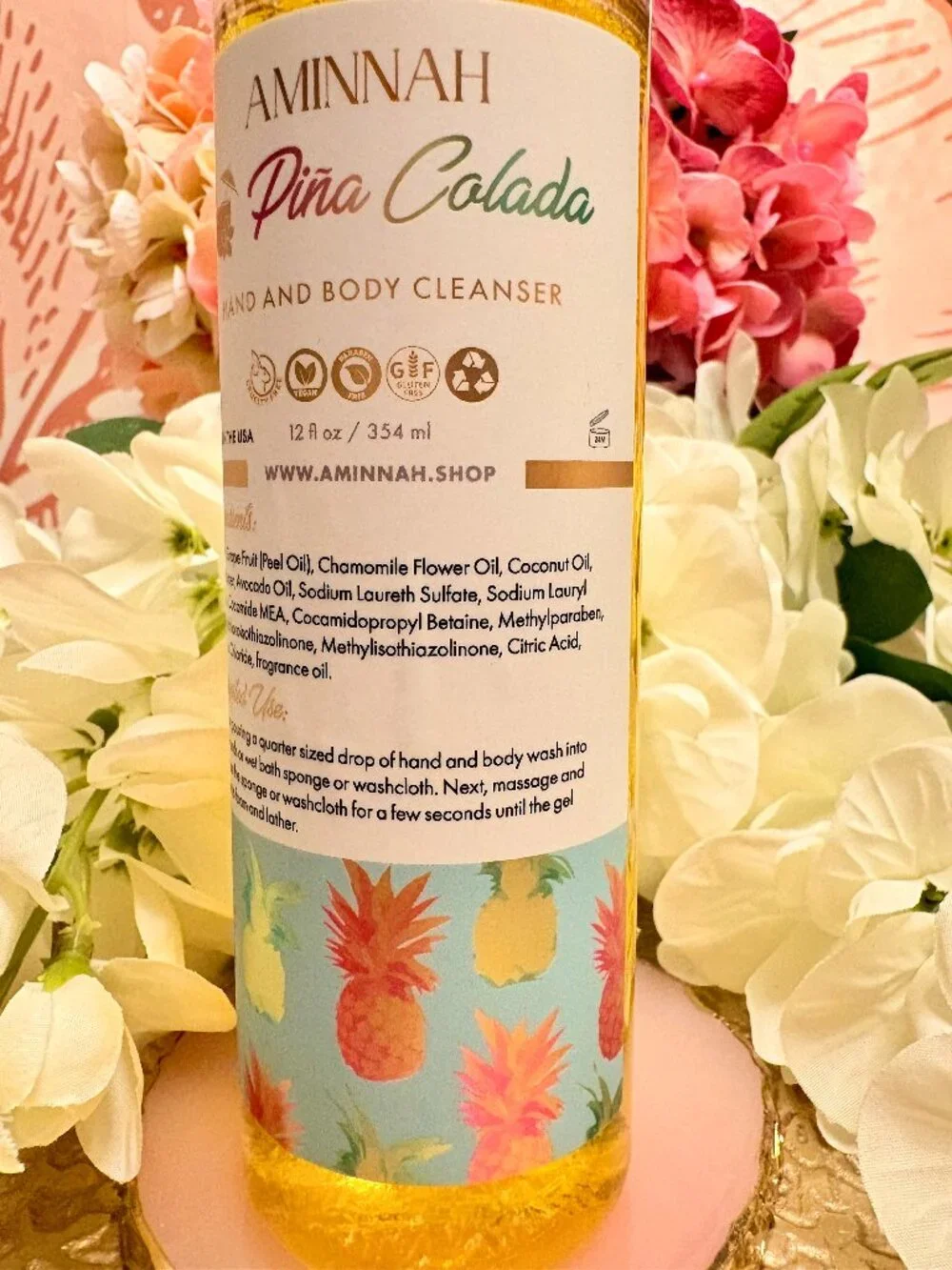 AMINNAH Piña Colada Hand & Body Foaming Cleanser – 12 oz